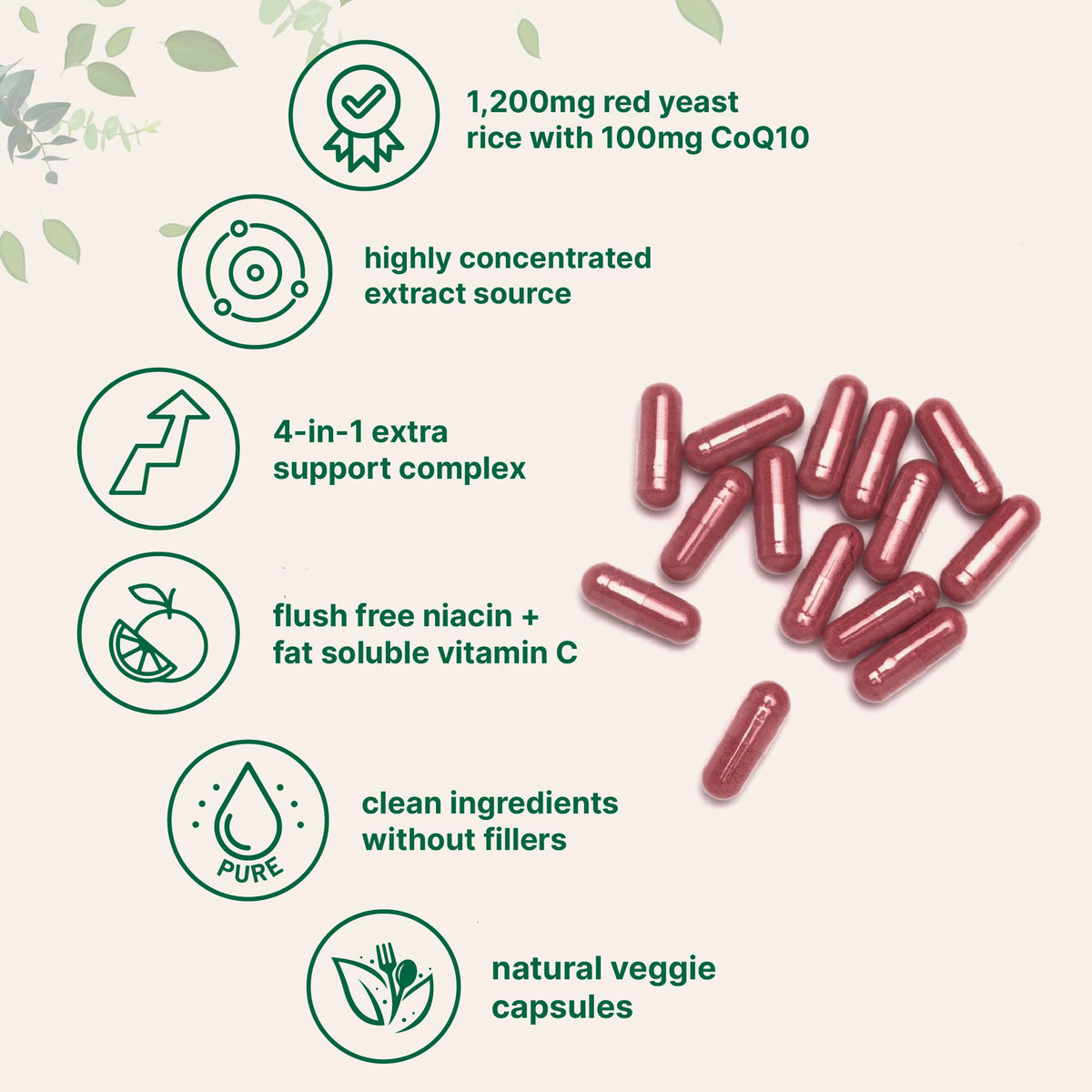 Red Yeast Rice with CoQ10 1200mg 240 Veggie Capsules C270647