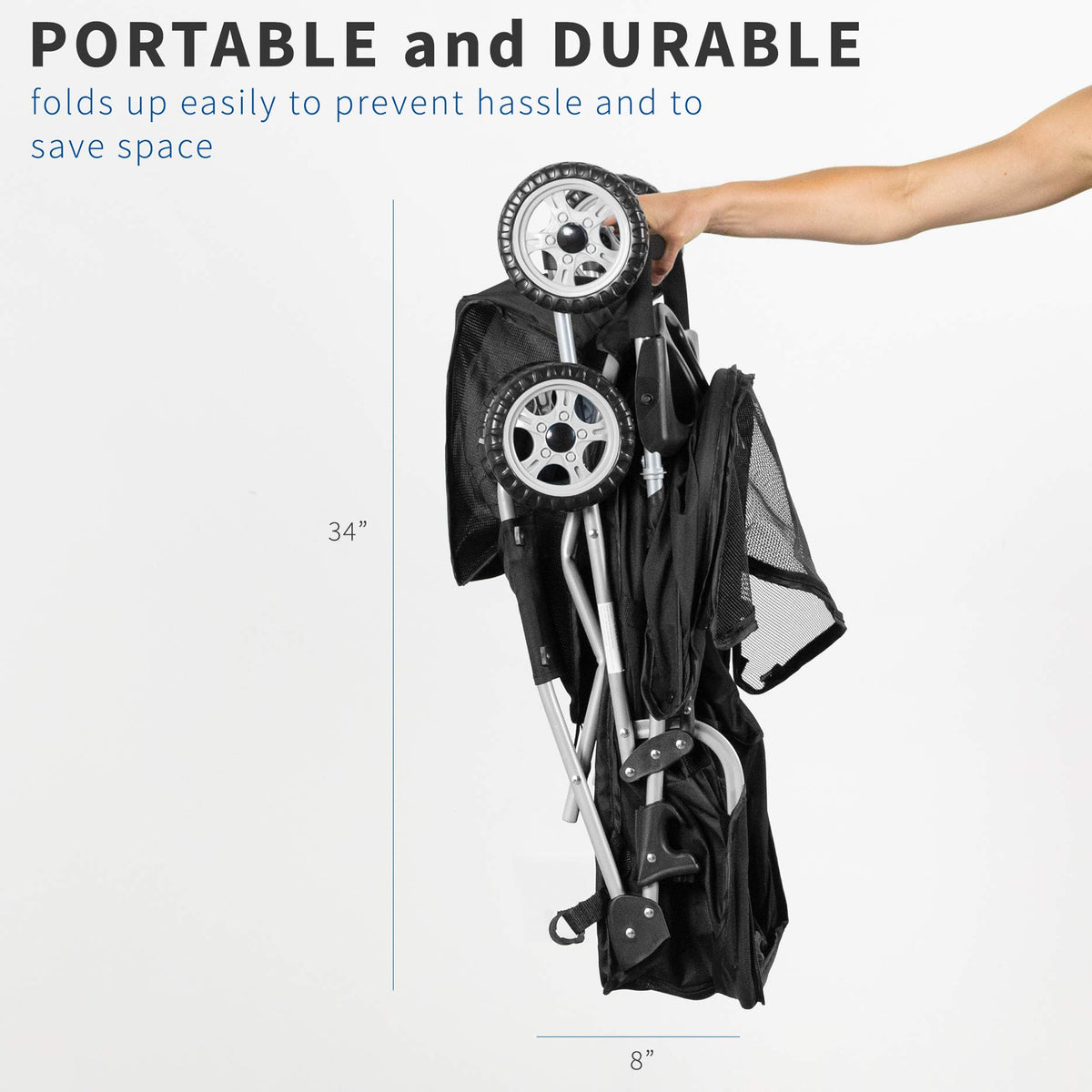 Black 4 Wheel Foldable Pet Stroller A902627