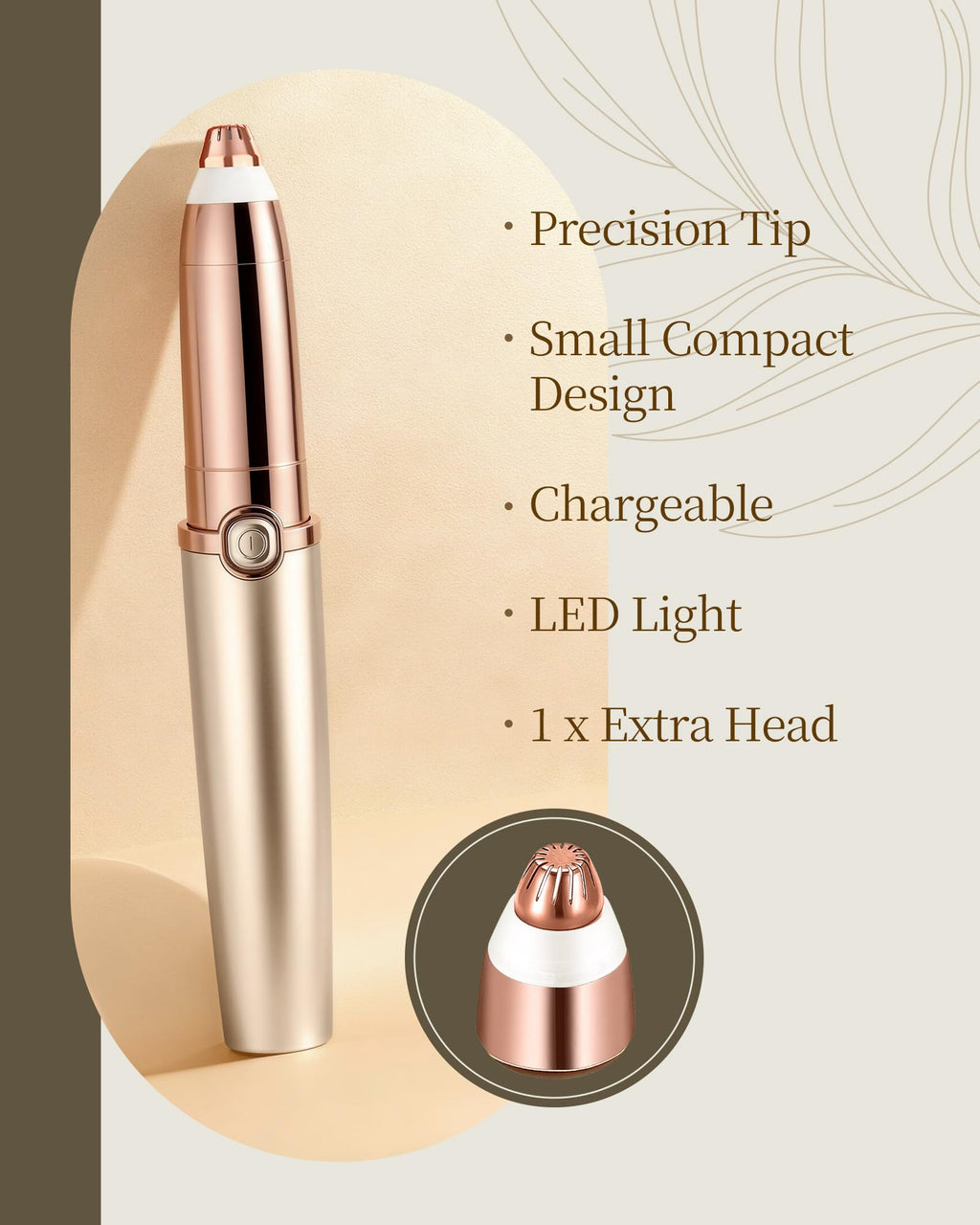 Rechargeable Eyebrow Trimmer with 2 Replacement Heads & LED Light A2486