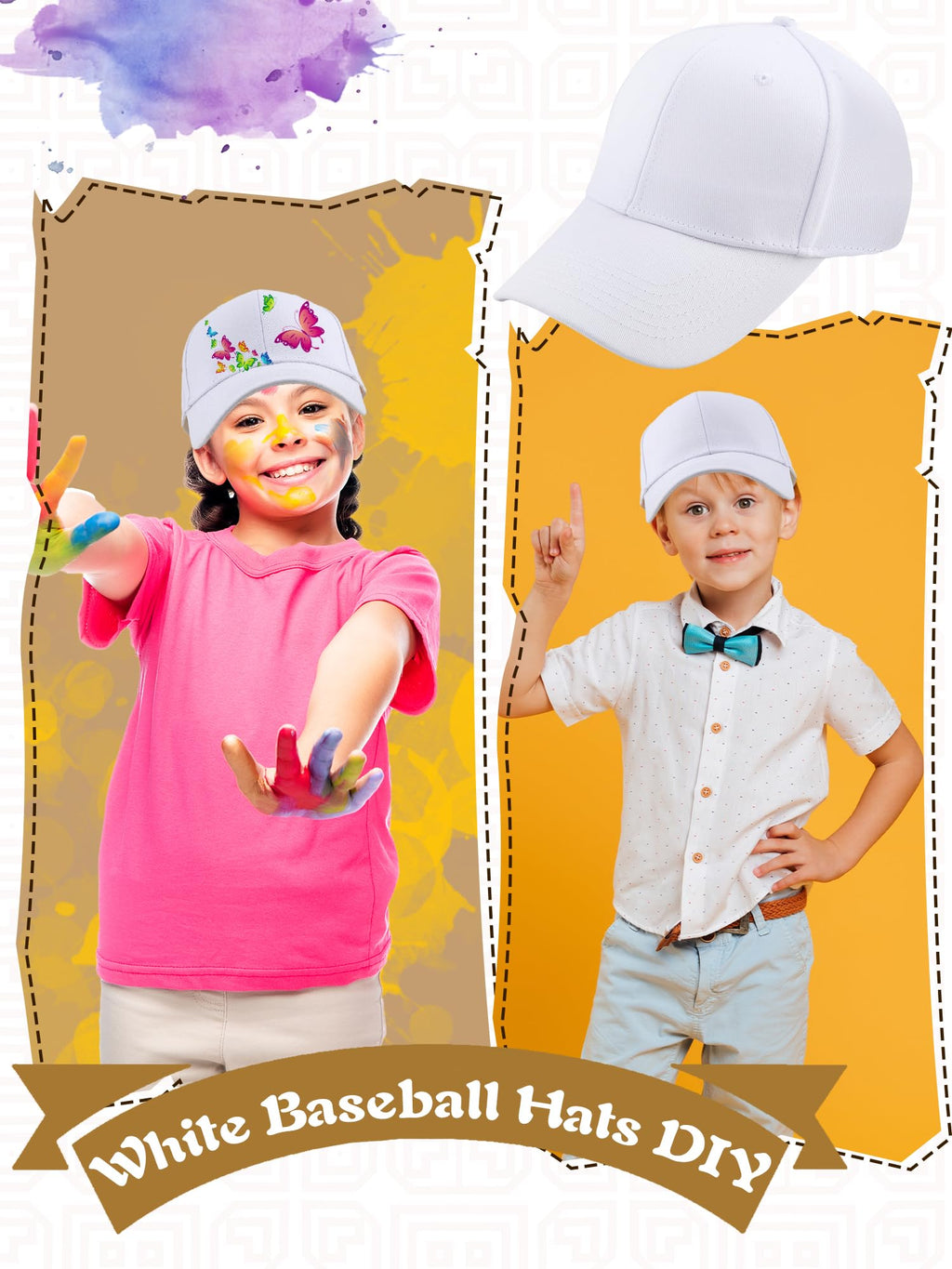 30 Pcs White Cotton Kids Baseball Cap A7497