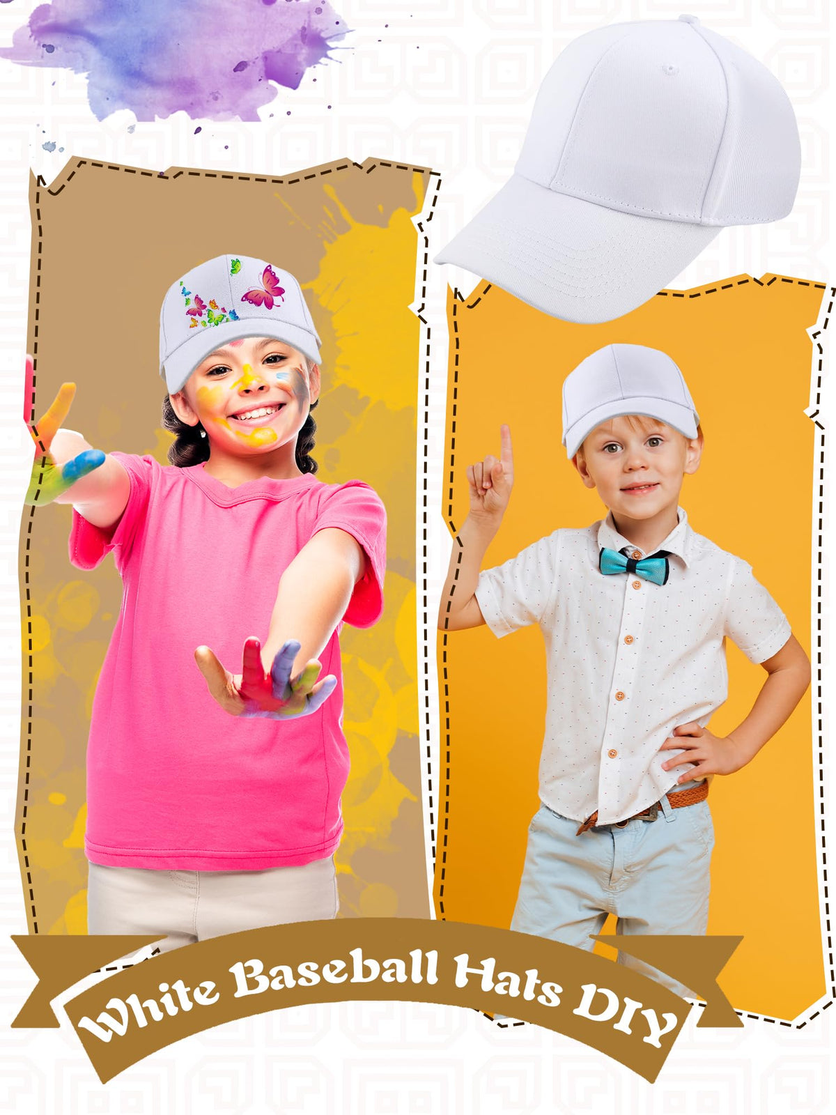 30 Pcs White Cotton Kids Baseball Cap A7497