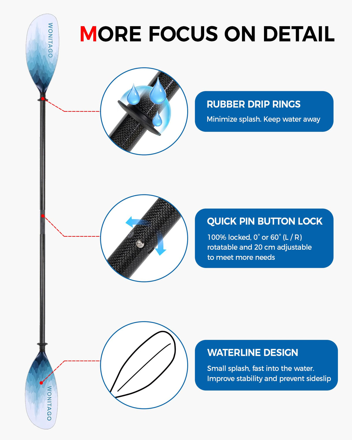Adjustable Carbon Fiber Shaft Nylon Blade Kayak Paddle M236
