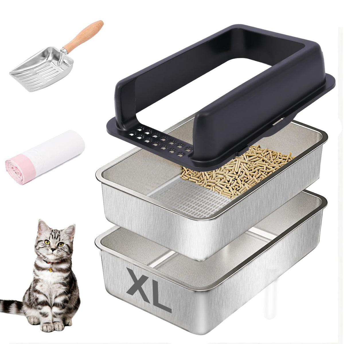 Stainless Steel Sifting Litter Box with Lid C363
