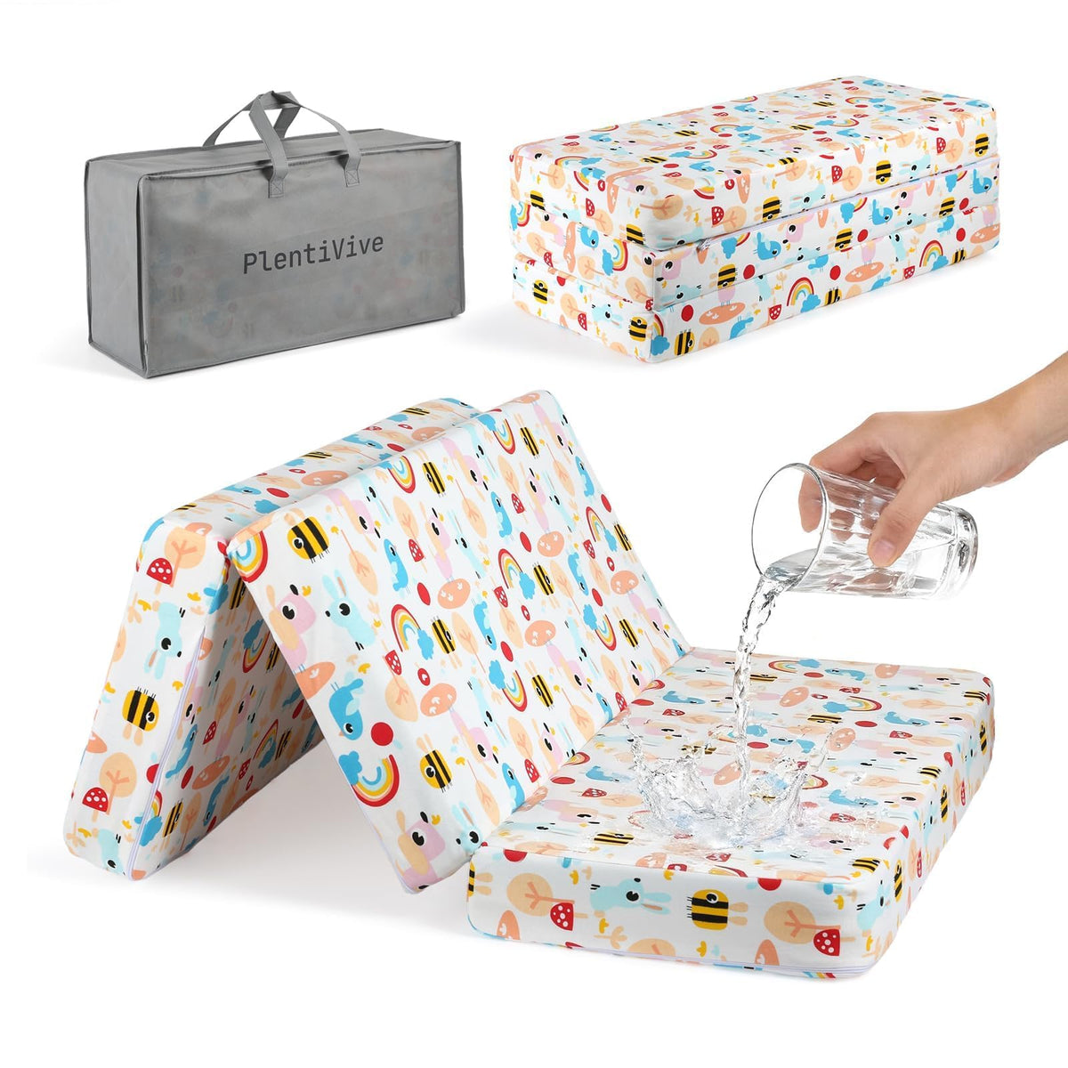Trifold Pack and Play Mattress 38x26, Dual Sided Foldable Waterproof Washable Portable Crib Mattress Topper with Carry Bag P584