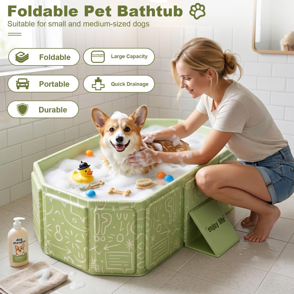 Foldable Dog Bathtub with Side Drain Plug I8931