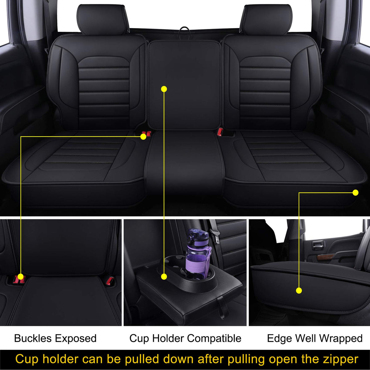 Black Faux Leather Full Set Seat Covers C54260