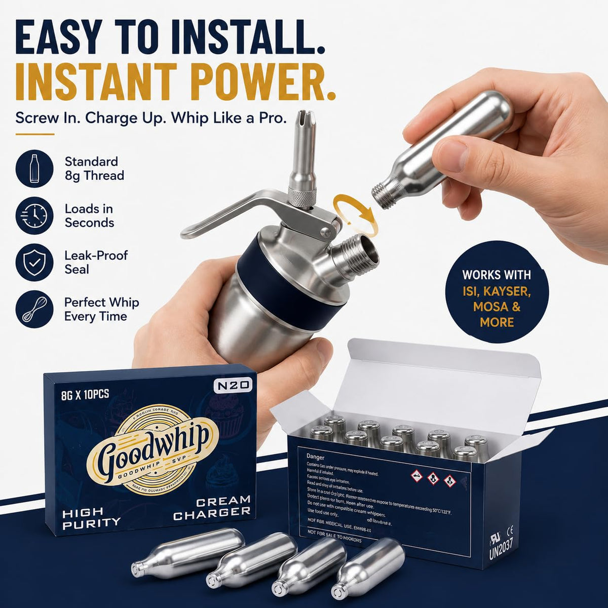8g N2O Whipped Cream Chargers 10-Pack D738