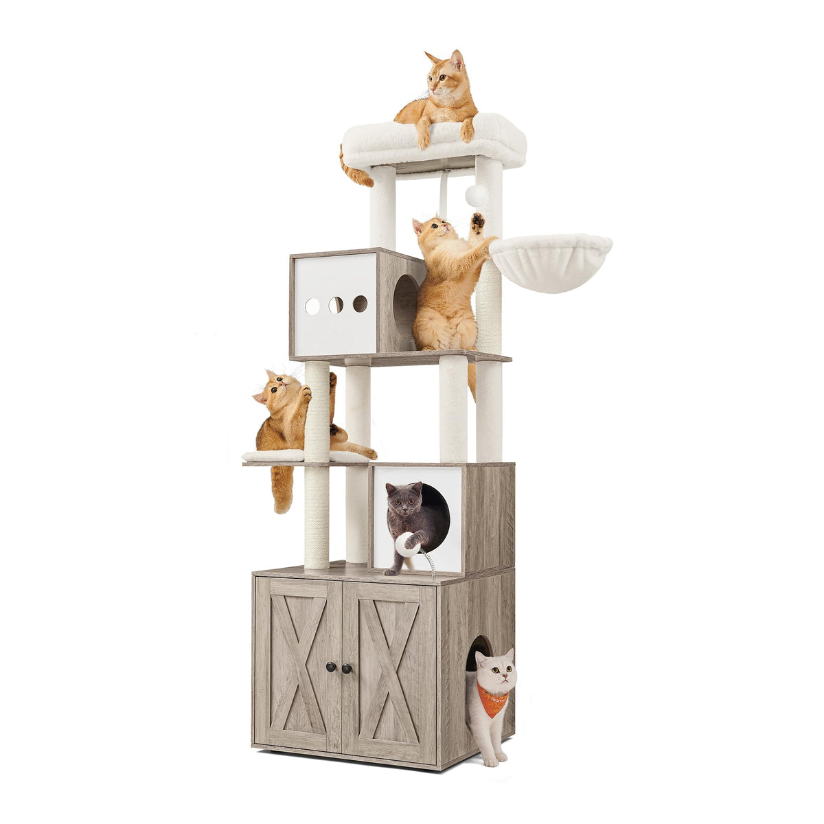 70.1-Inch Tall Cat Tree with Litter Box Enclosure X216219
