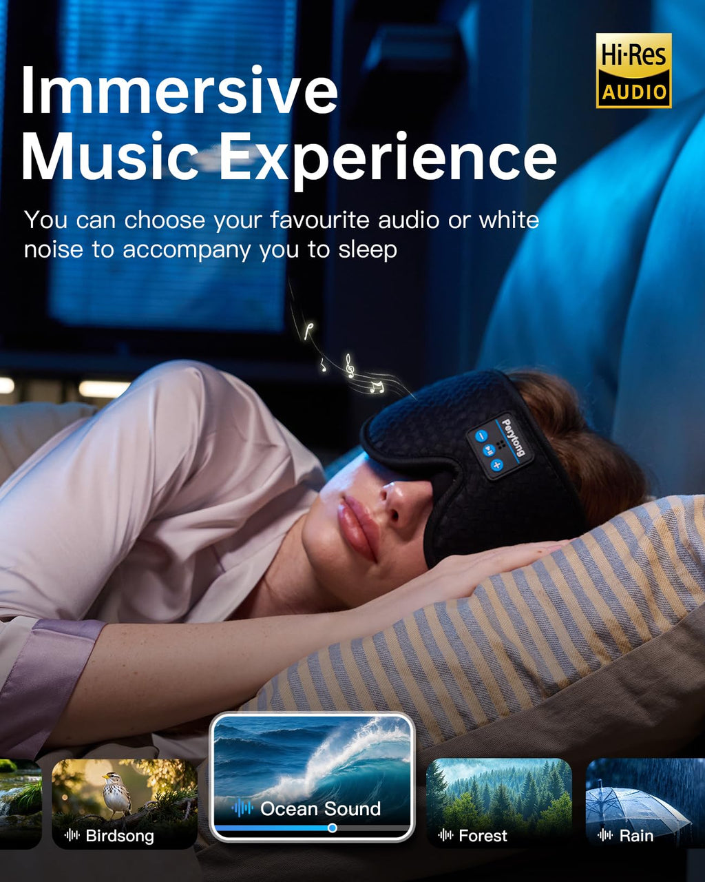 Bluetooth Sleep Mask with Headband Headphones H918