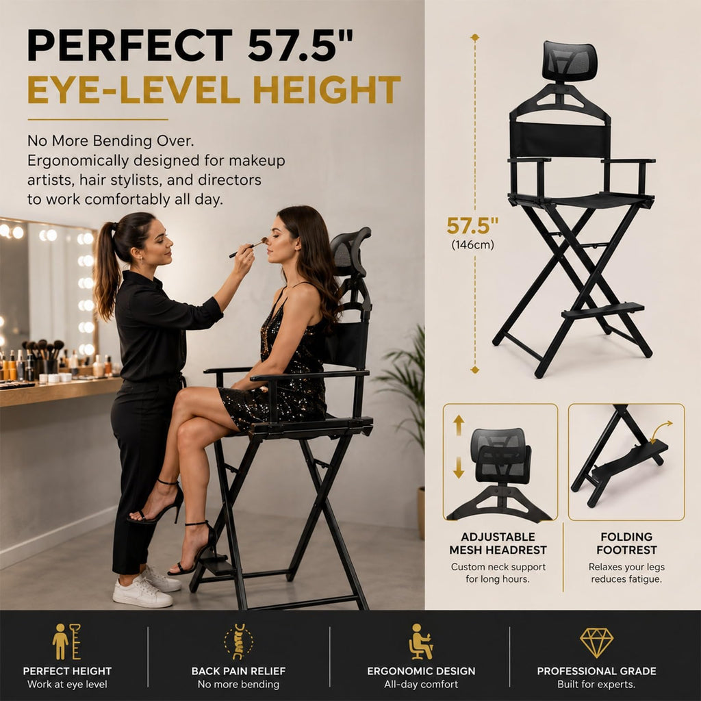 Extra Tall Aluminum Foldable Makeup Artist Chair B496