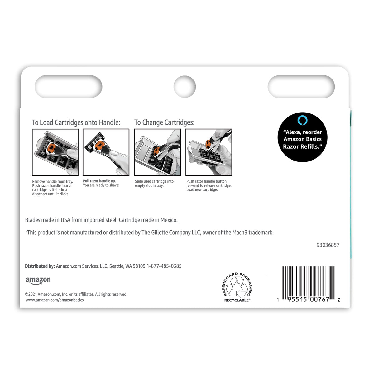 3-Blade Razor Refills with Dual Lubrication, 12 Cartridges O1639