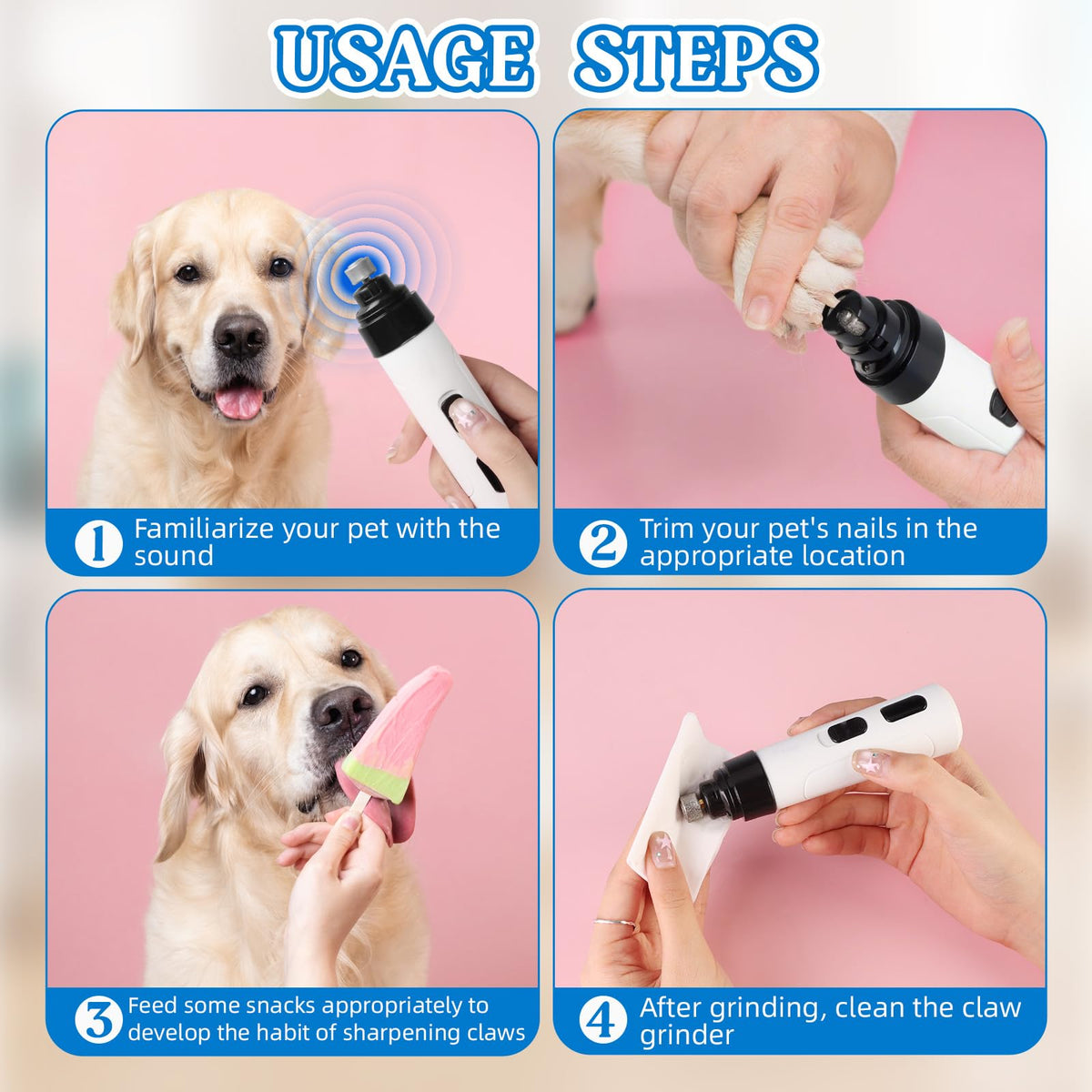 2-Speed Rechargeable Quiet Electric Pet Nail Grinder Y87147