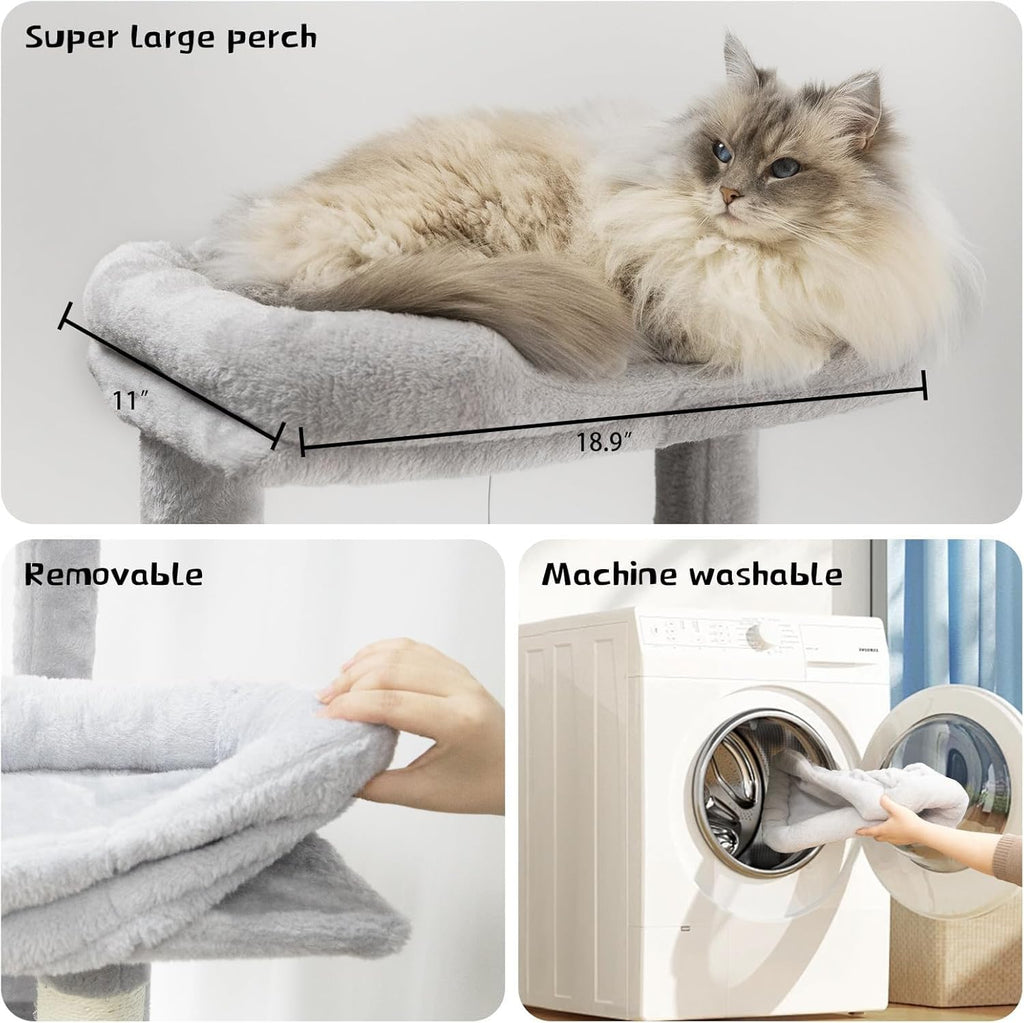 68 Inches Tall Multi-Level Cat Tree with Hammock and Light Gray F8458