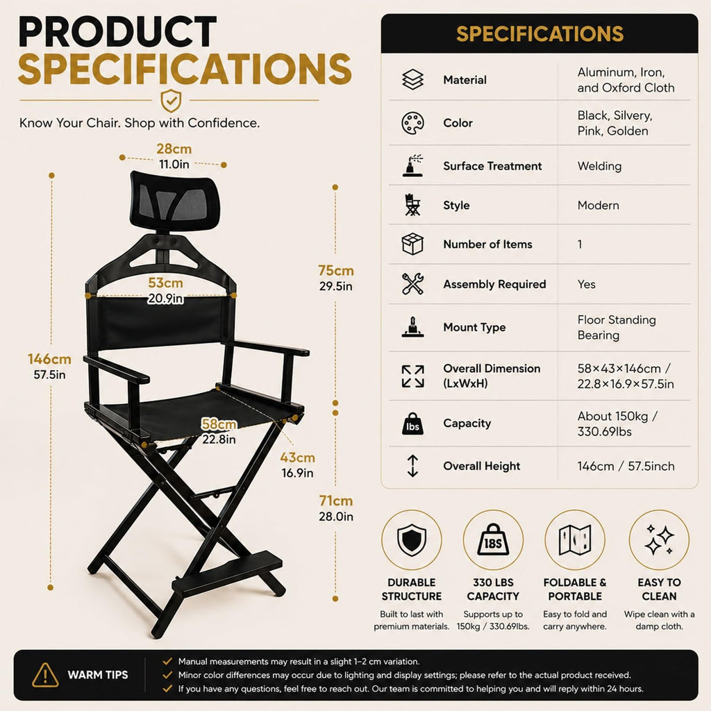 Extra Tall Aluminum Foldable Makeup Artist Chair B496