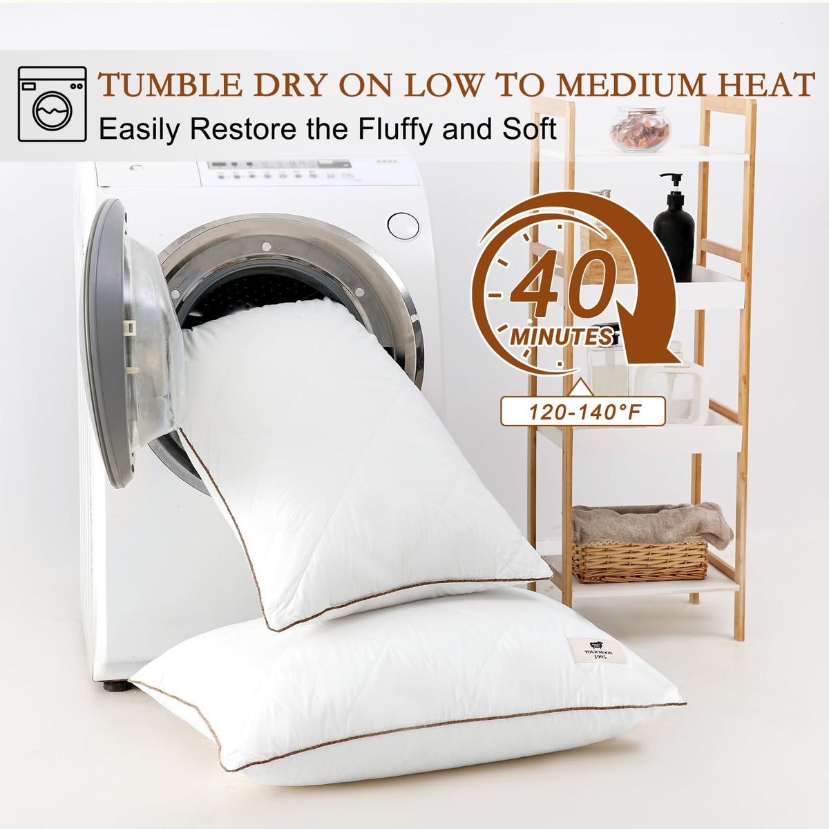 Soft Natural Wool Pillow King Size Set of 2 Cotton Cover U1418