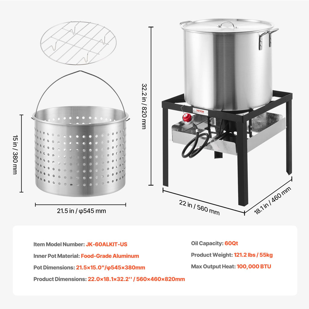60 Qt Aluminum Seafood Boiling Pot with Strainer and Burner S447262