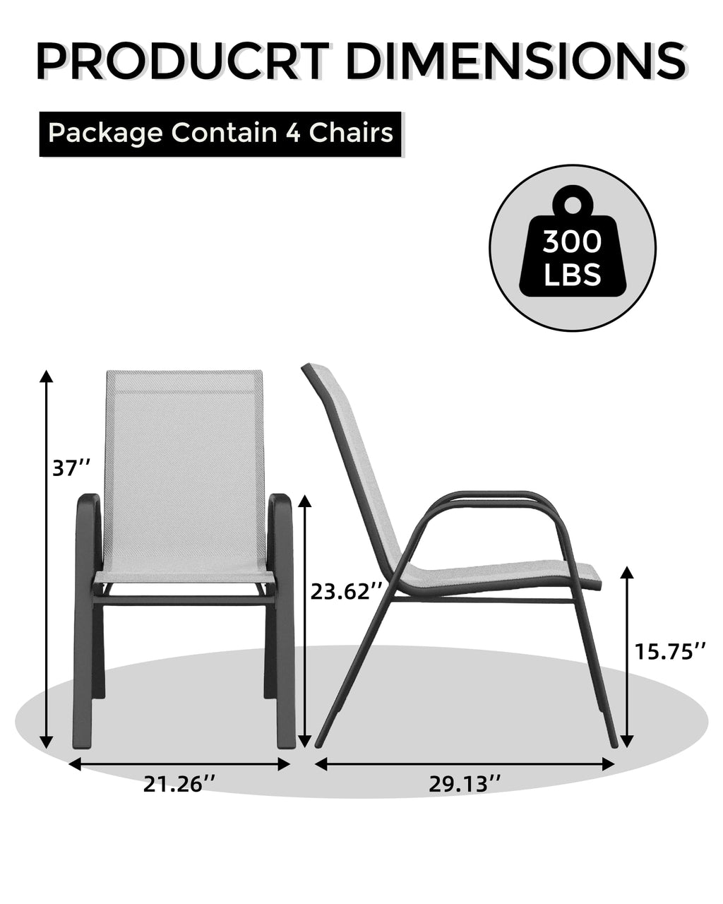 Stackable Outdoor Dining Chairs Set of 4 Textilene Fabric Metal Frame Grey D17873