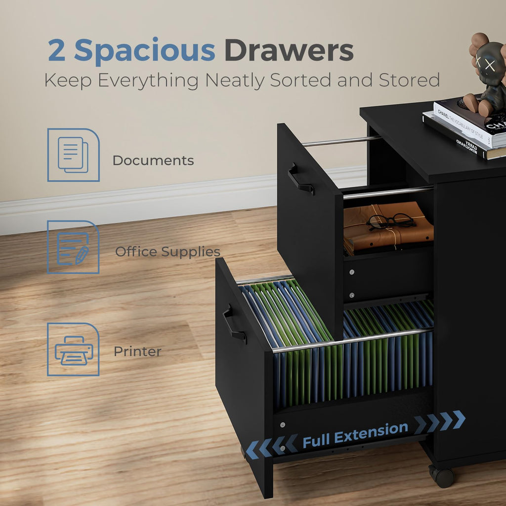 2 Drawer Black Wood File Cabinet V376