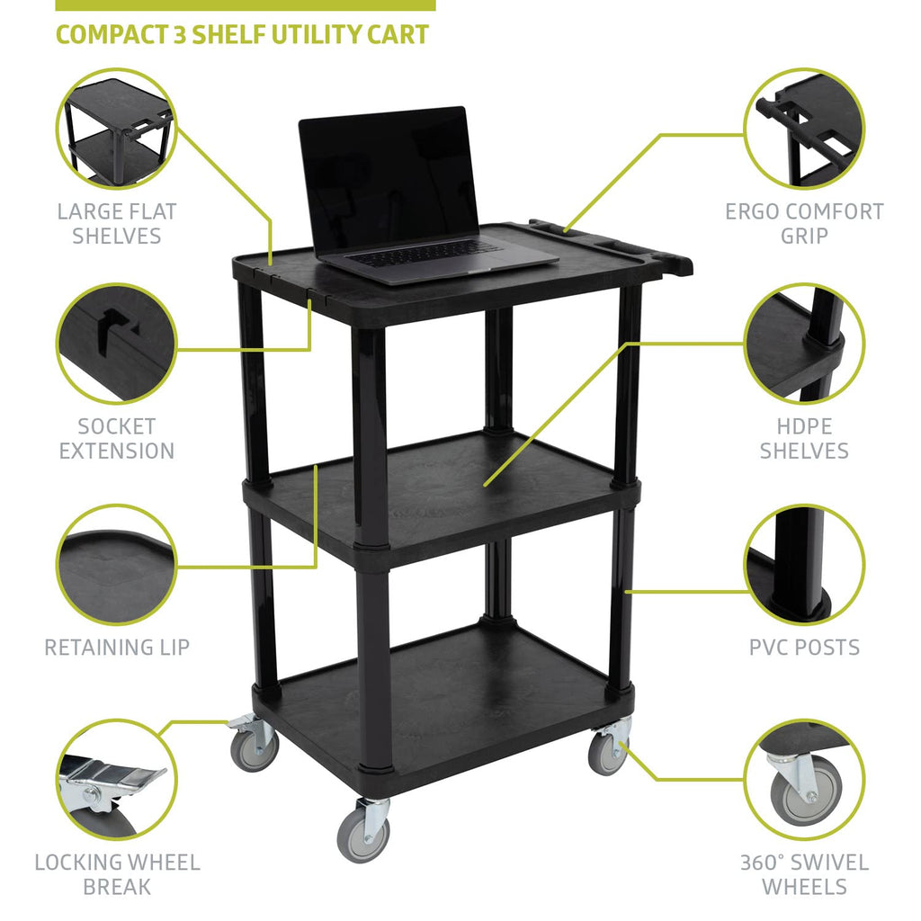 3-Tier Plastic Utility Cart with Lockable Wheels R832460