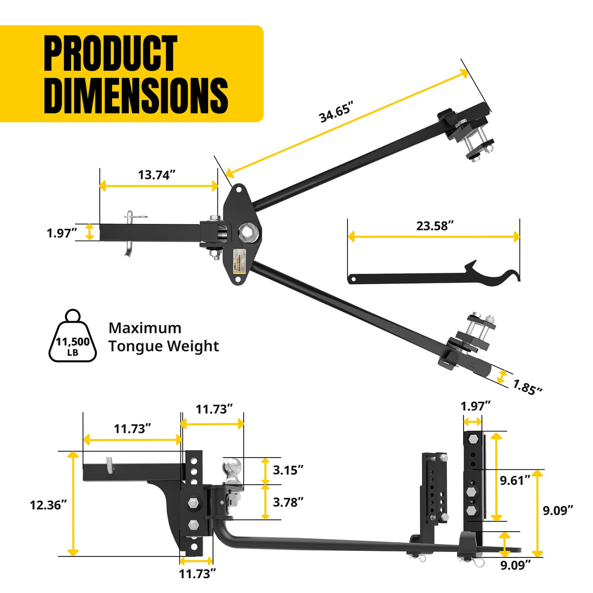 Weight Distribution Hitch with Sway Control Kit, 11,500 lb Capacity, Black Q81223