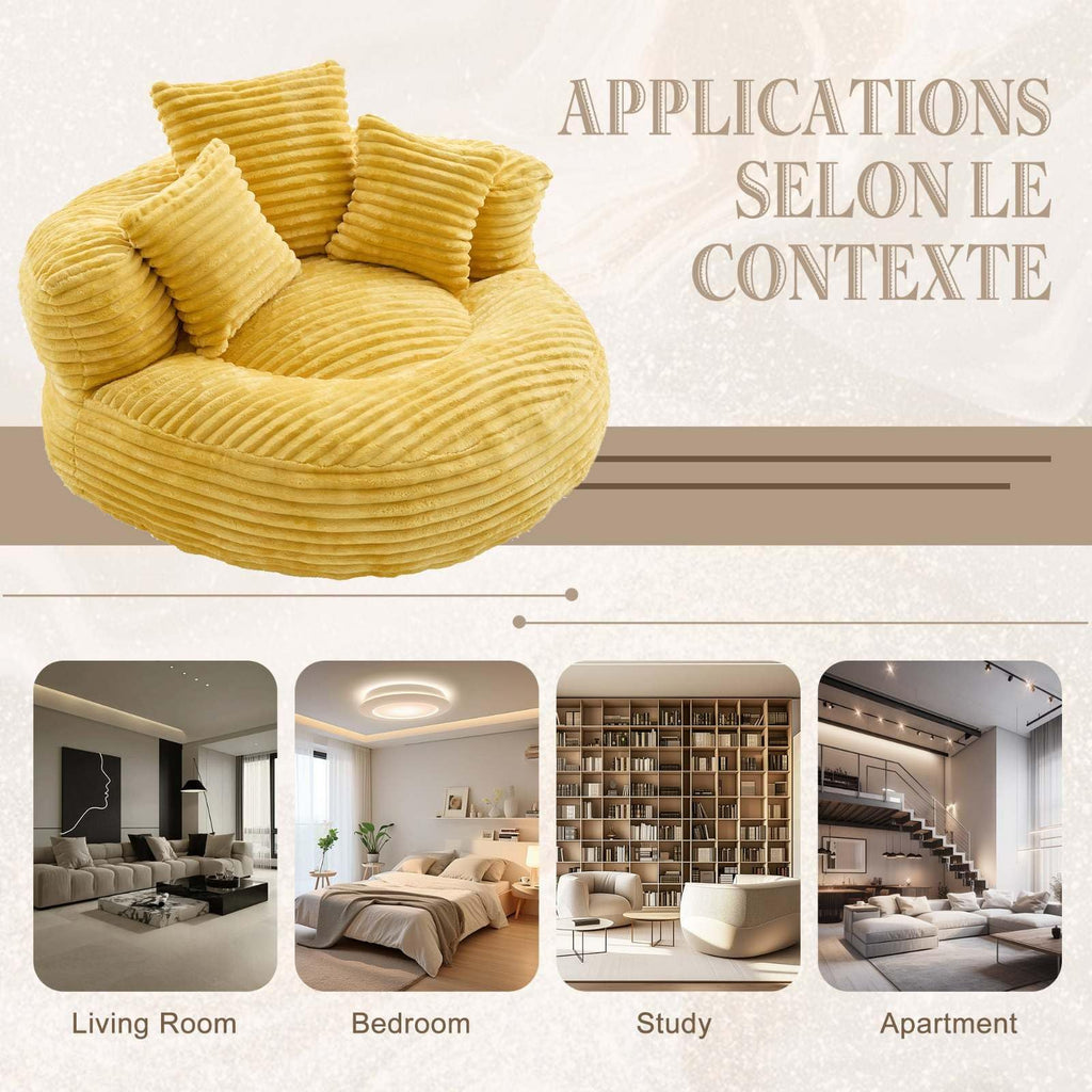 Oversized Corduroy Bean Bag Chair with 3 Pillows P516