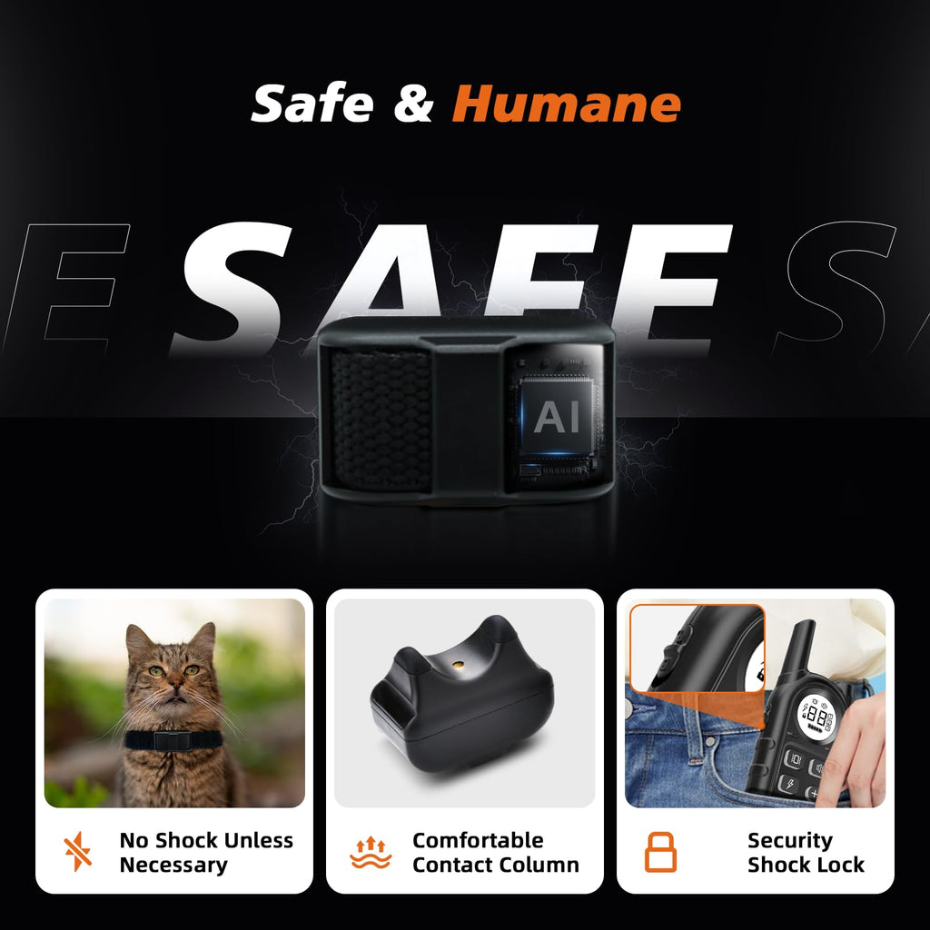 Black Waterproof Rechargeable Cat Training Collar with Remote G7379