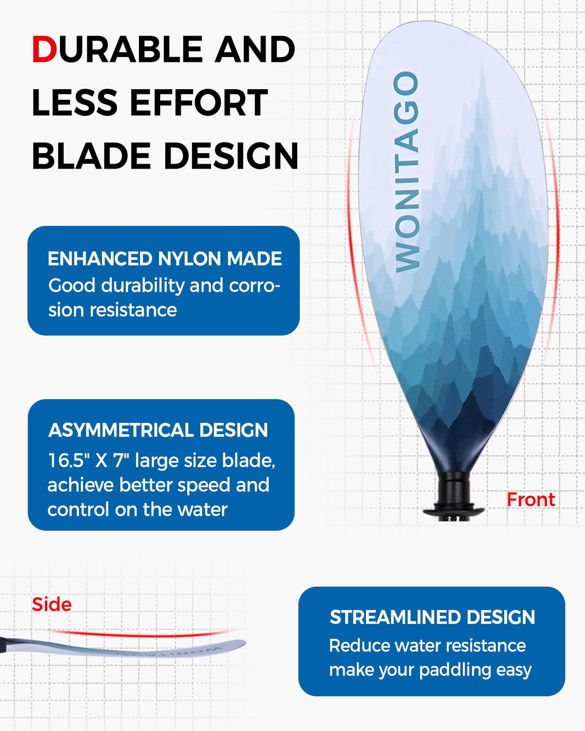 Adjustable Carbon Fiber Shaft Nylon Blade Kayak Paddle M236