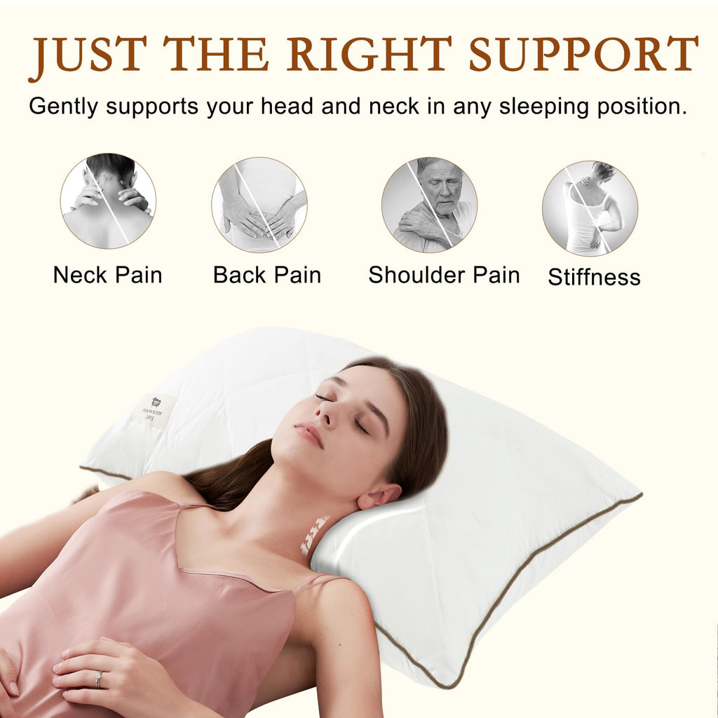 Soft Natural Wool Pillow King Size Set of 2 Cotton Cover U1418