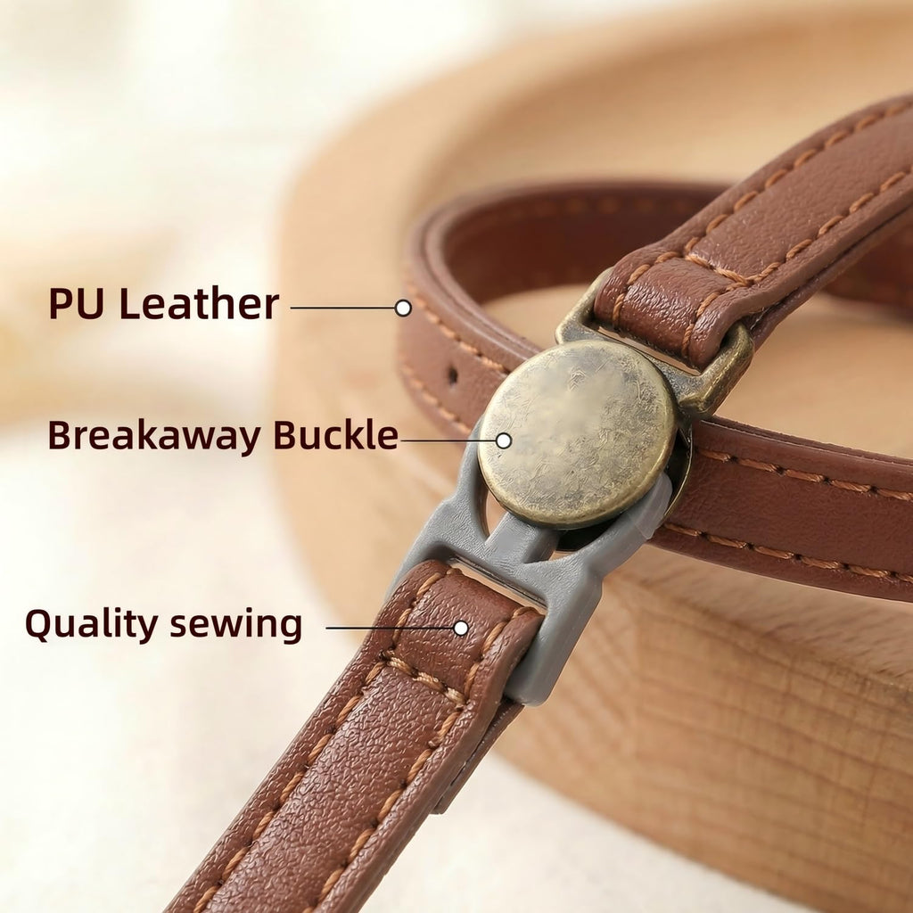 Leather Cat Collar with Bell Breakaway Adjustable Brown B157681