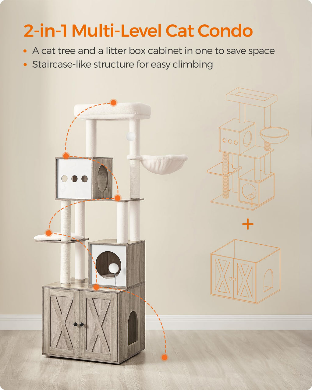 70.1-Inch Tall Cat Tree with Litter Box Enclosure X216219