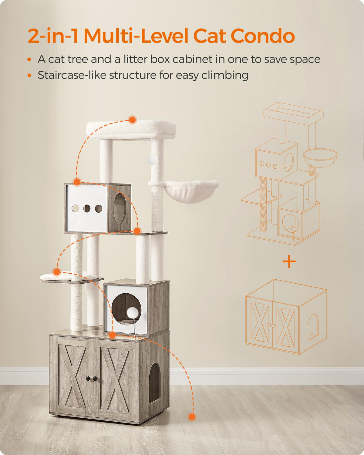 70.1-Inch Tall Cat Tree with Litter Box Enclosure X216219