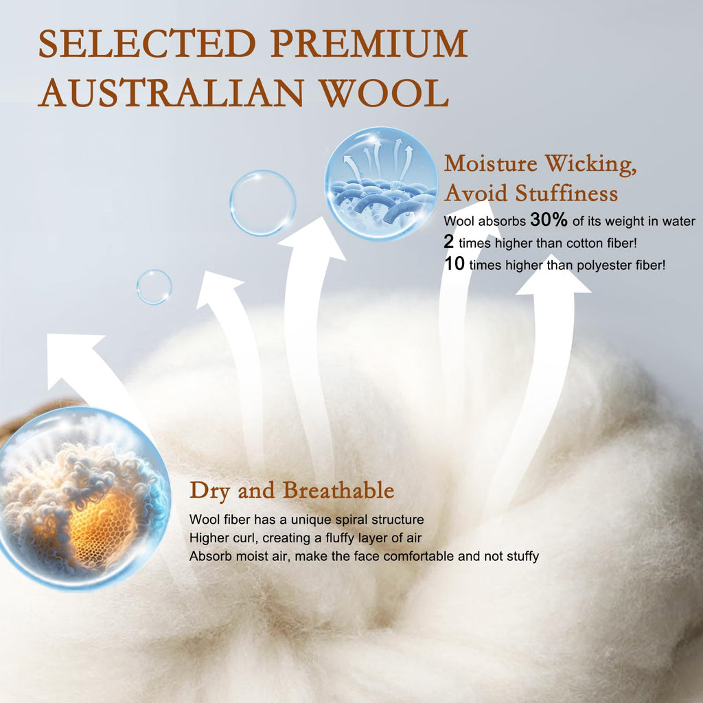Soft Natural Wool Pillow King Size Set of 2 Cotton Cover U1418