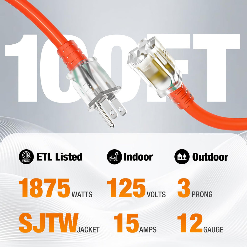 100 FT Heavy Duty Waterproof Outdoor Extension Cord B993
