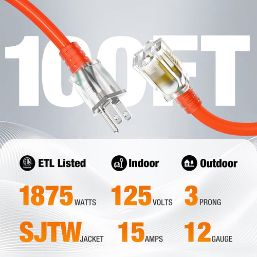 100 FT Heavy Duty Waterproof Outdoor Extension Cord B993