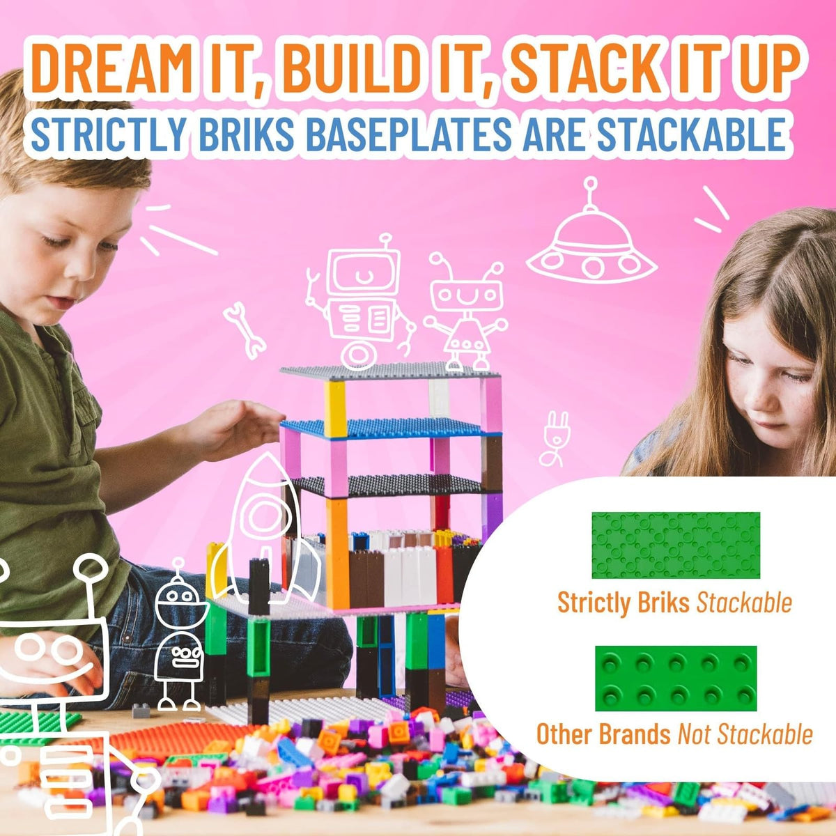 10 x 10 in 6 Baseplates with 50 Stackers Building Toy Blocks T2589