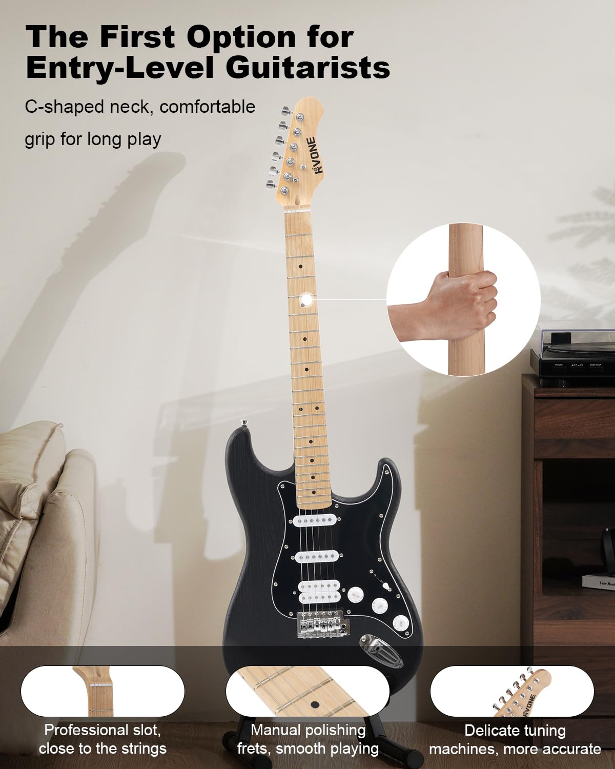 39" Beginner Electric Guitar Kit with Amp & HSS Pickups Black J623