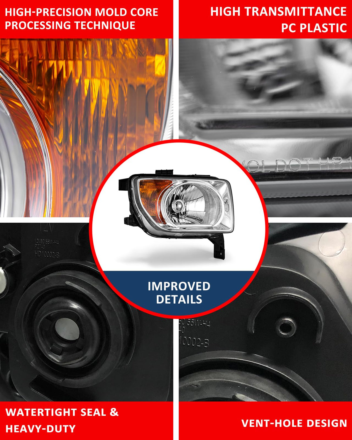 Honda Element 2003-2006 Headlight Assembly Chrome Housing Amber Reflector Driver and Passenger Side B9087