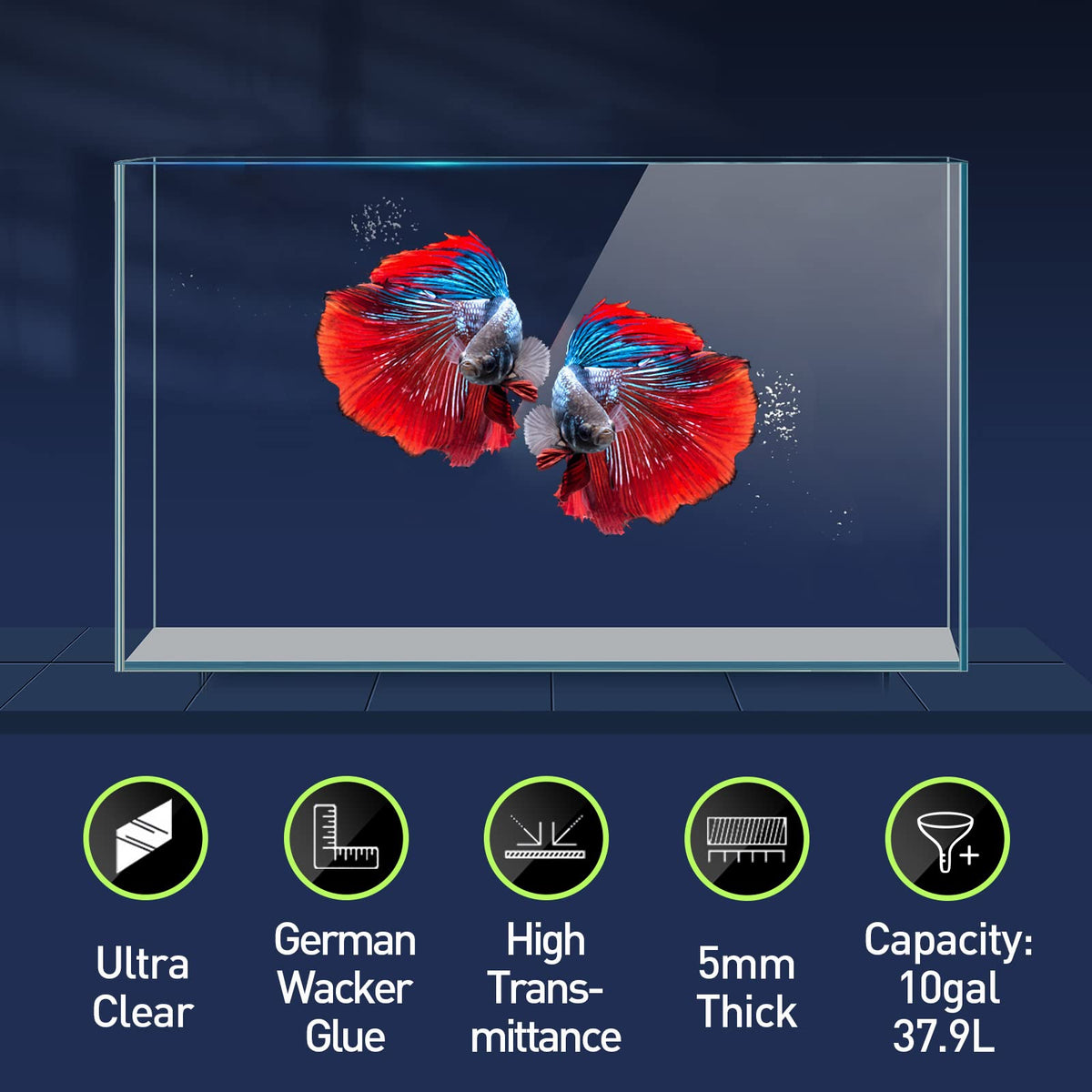 10 Gallon Ultra Clear Rimless Low Iron Glass Fish Tank A362