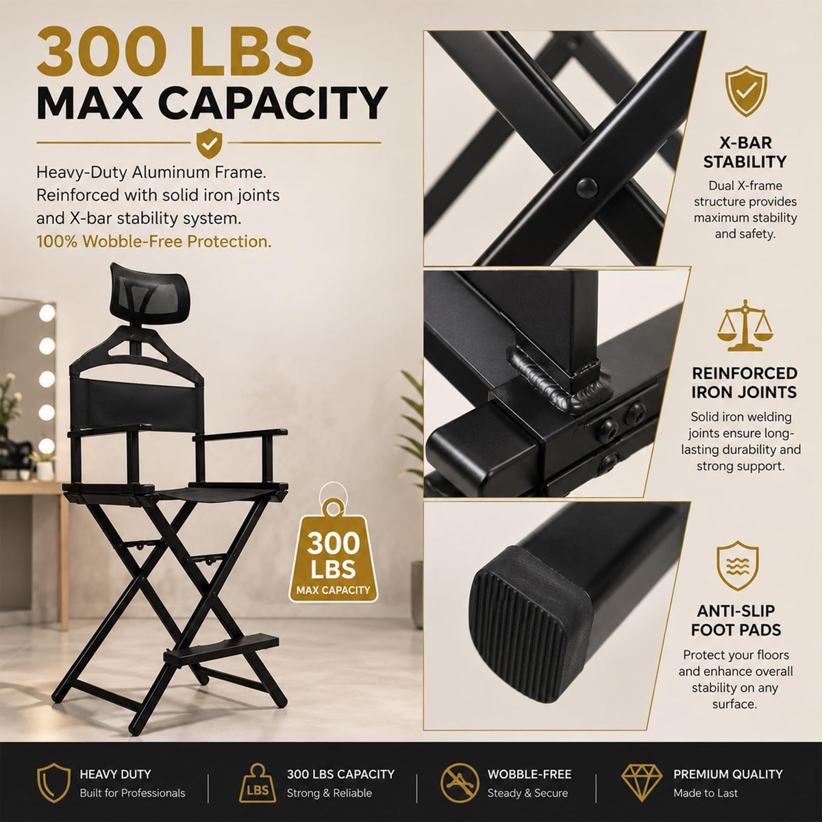 Extra Tall Aluminum Foldable Makeup Artist Chair B496