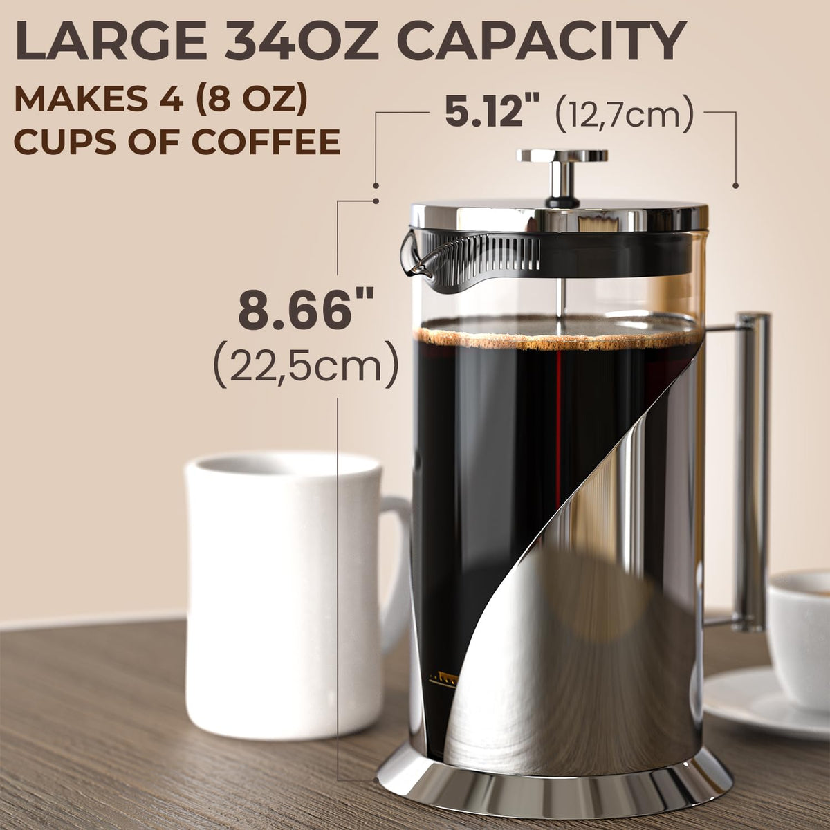 French Press Coffee Maker 34 oz Glass Stainless Steel H938