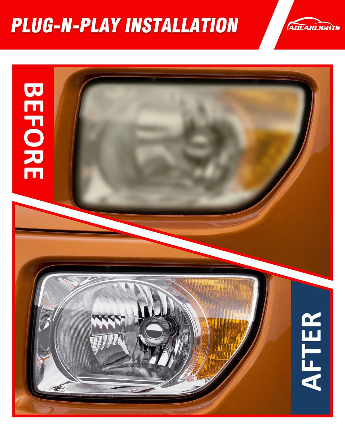 Honda Element 2003-2006 Headlight Assembly Chrome Housing Amber Reflector Driver and Passenger Side B9087