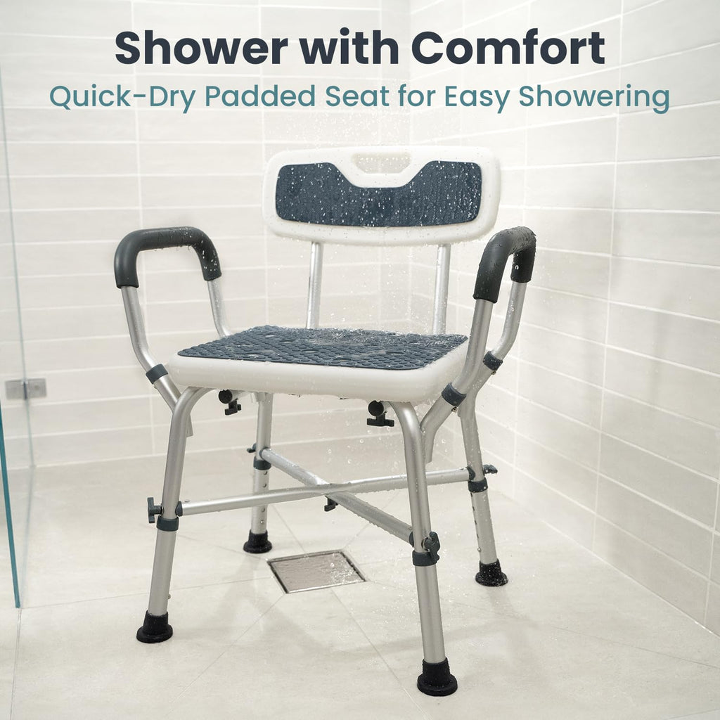 Blue Adjustable Shower Chair with Padded Armrests and Back K5022