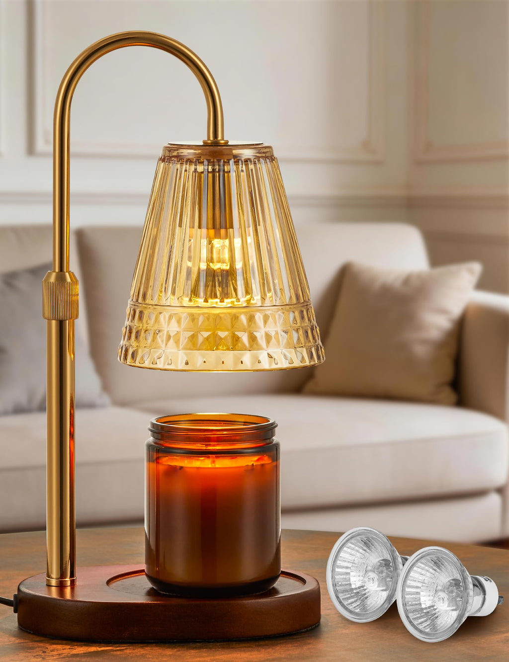 Candle Warmer Lamp with Dimmer & Timer, Adjustable Height, Amber-gold O598149