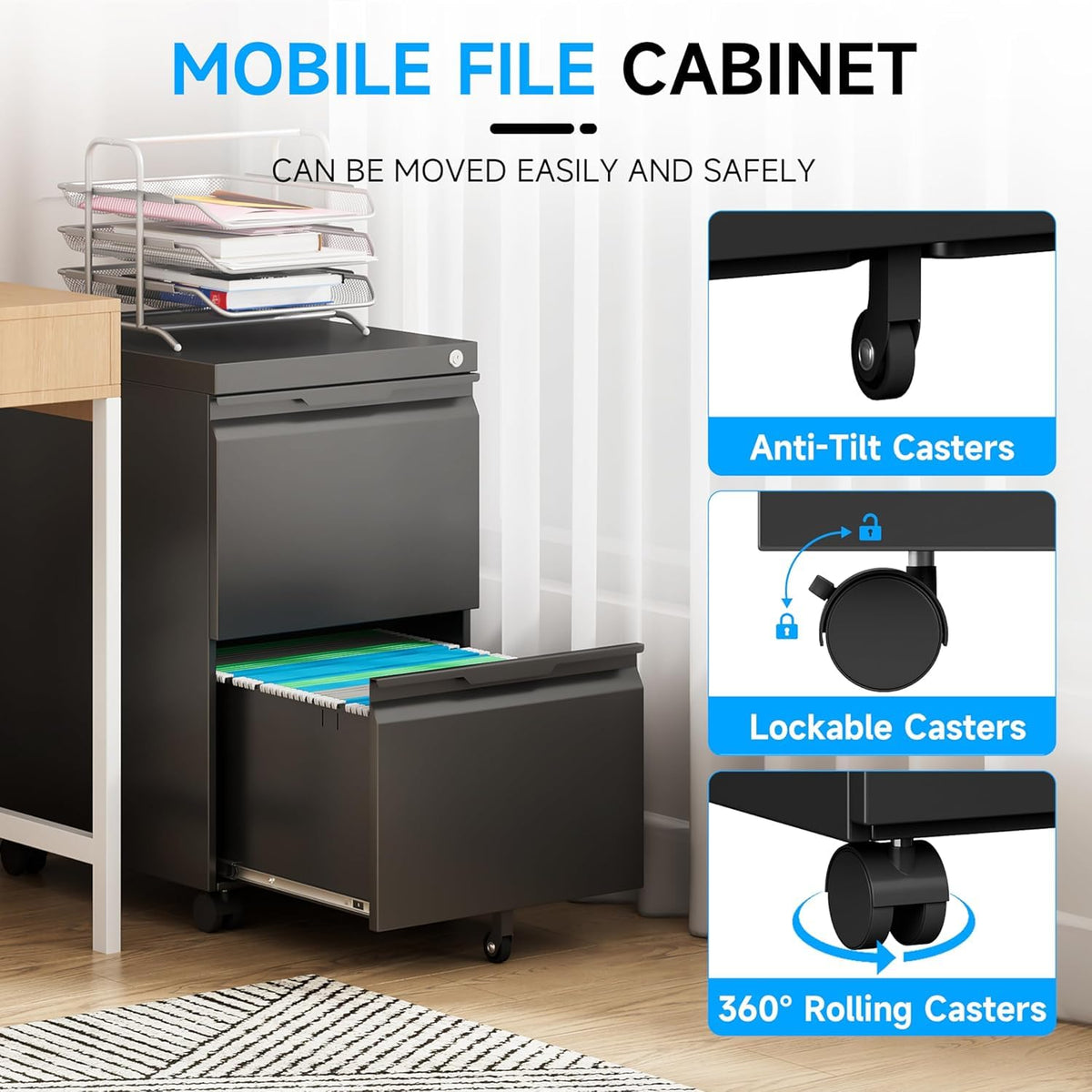 2 Drawer Mobile File Cabinet with Lock H613