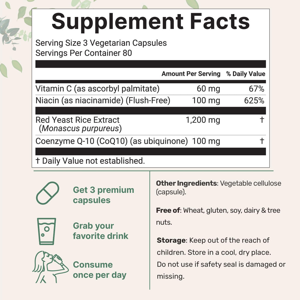 Red Yeast Rice with CoQ10 1200mg 240 Veggie Capsules C270647