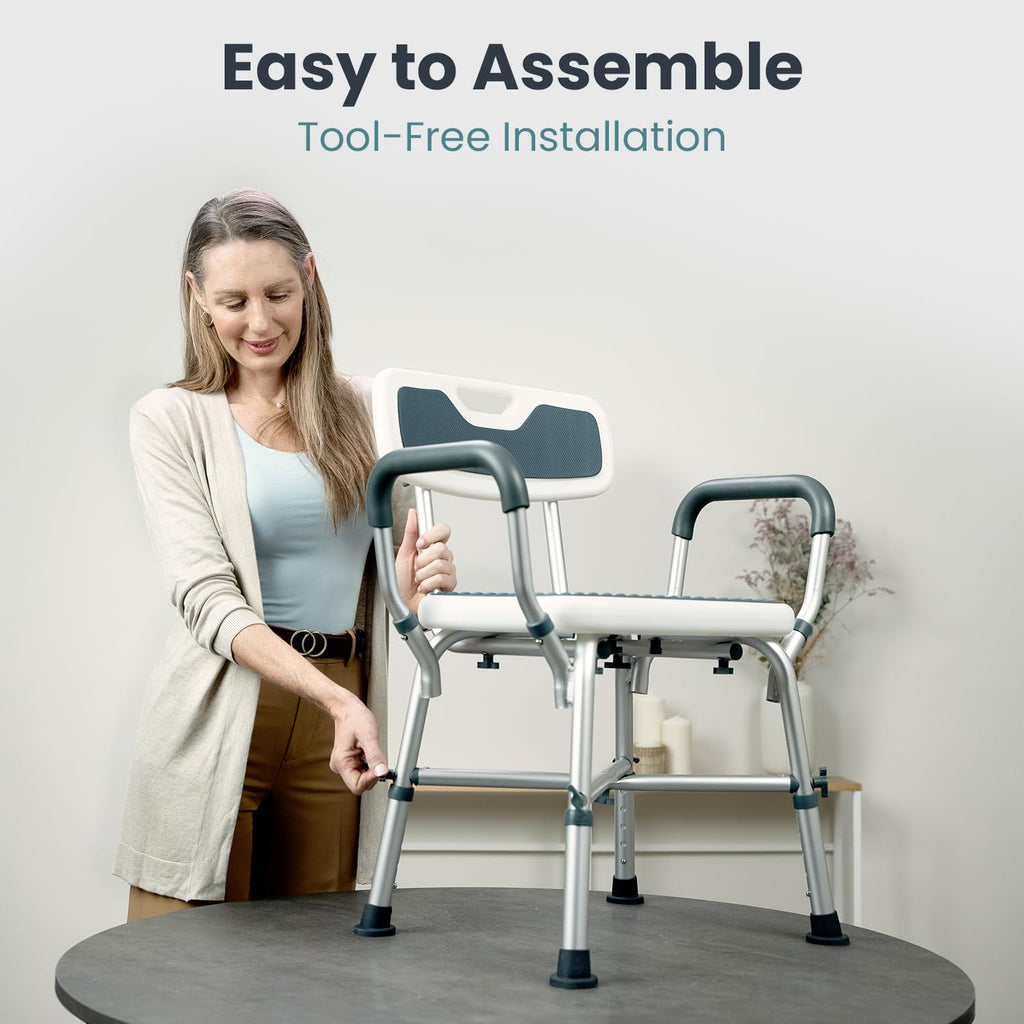 Blue Adjustable Shower Chair with Padded Armrests and Back K5022