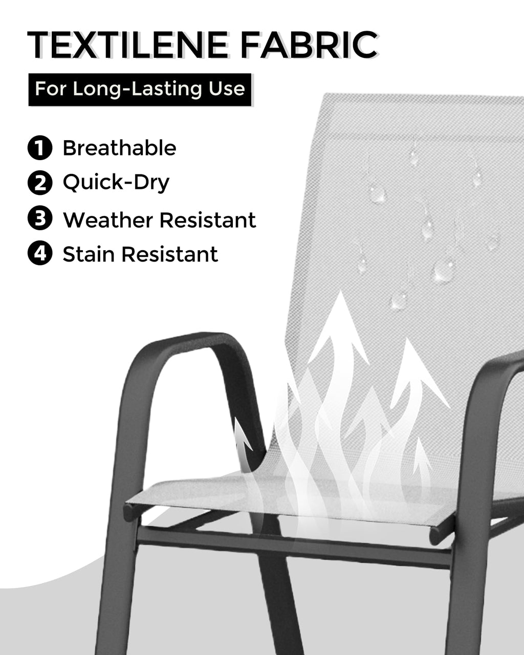 Stackable Outdoor Dining Chairs Set of 4 Textilene Fabric Metal Frame Grey D17873