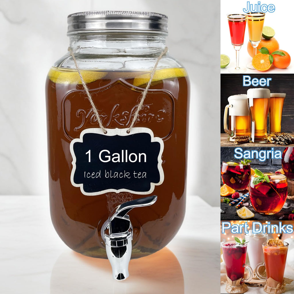 1 Gallon Glass Drink Dispenser with Spigot, 2 Packs B977189