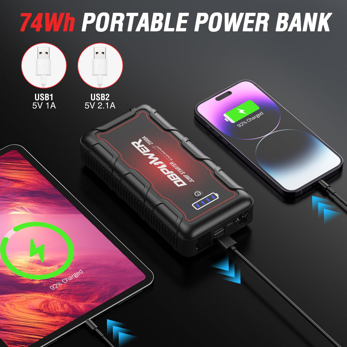 2500A Peak 74Wh Portable Car Jump Starter J976398