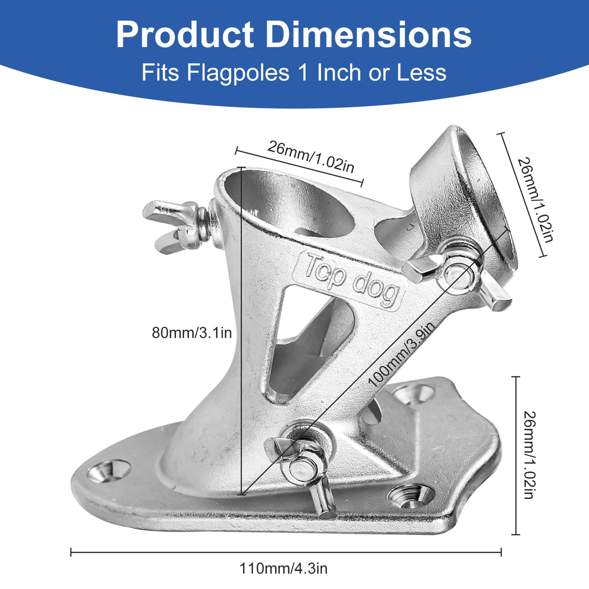 304 Stainless Steel Adjustable Wall Mount Flag Pole Holder Bracket M3596